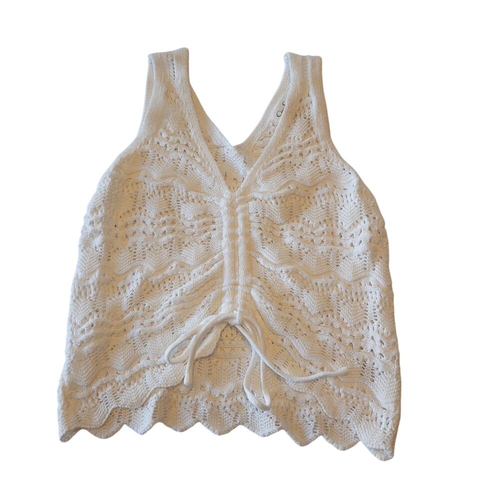 Jessica Simpson White Crochet Open Knit Tank Top Tie Front Coquette Festival SM